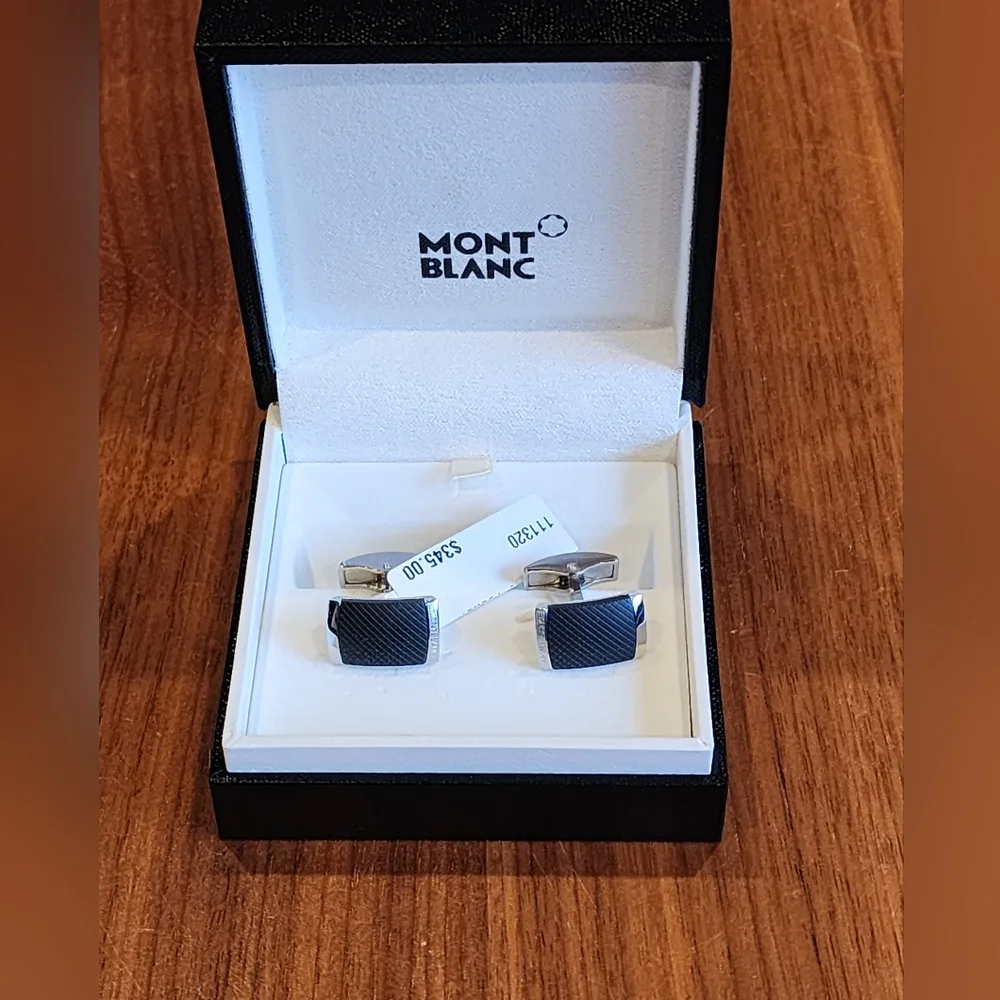 $430 New 100% Auth Montblanc Cufflinks Stainless Steel with black PVD